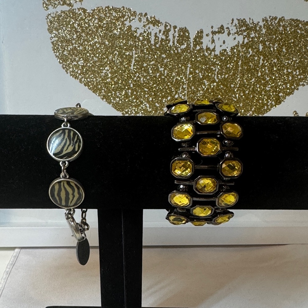 Banana Republic Zebra and Yellow Gem Bracelet Set